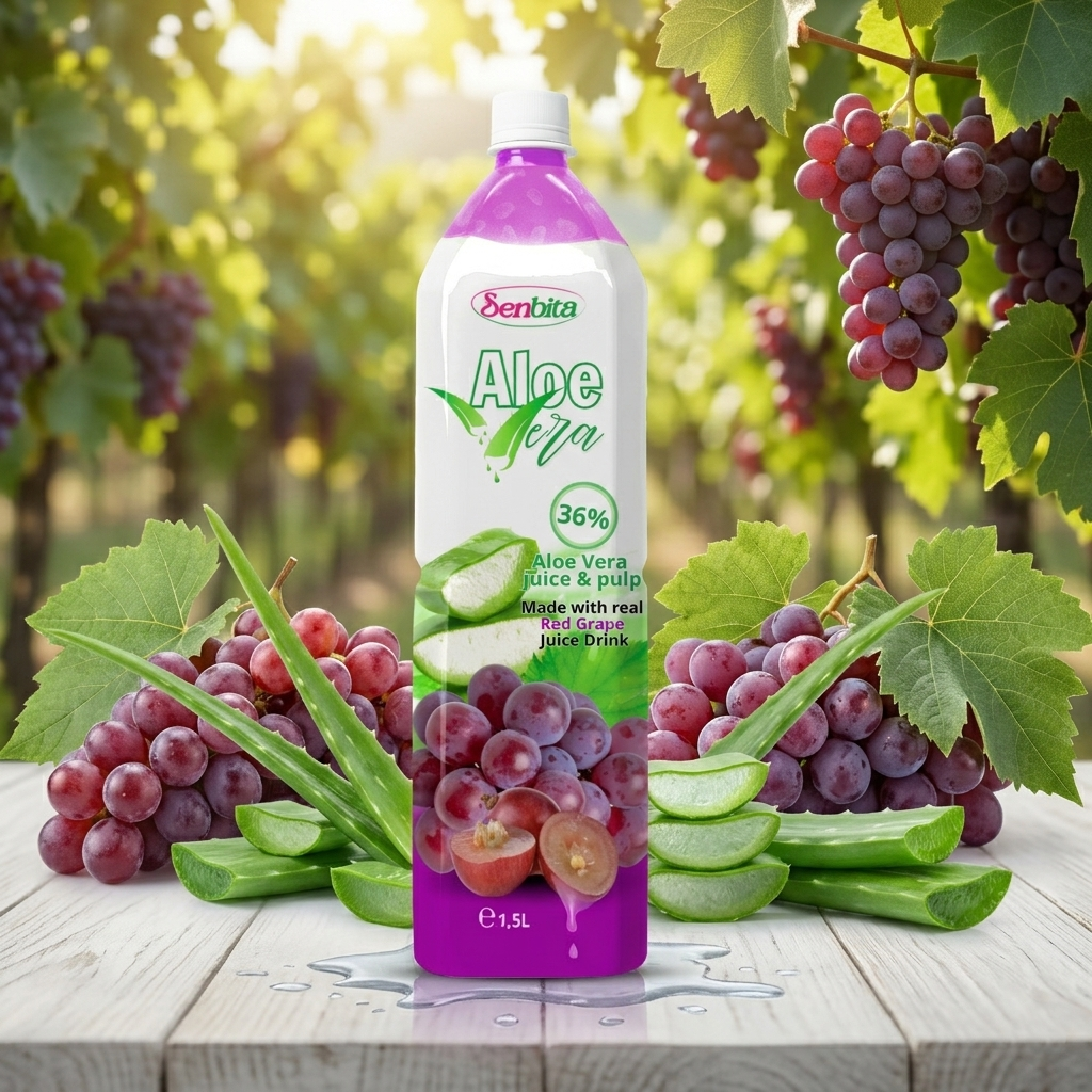 SENBITA 1500ML Aloe Vera Red Grape Juice Drink With Pulp