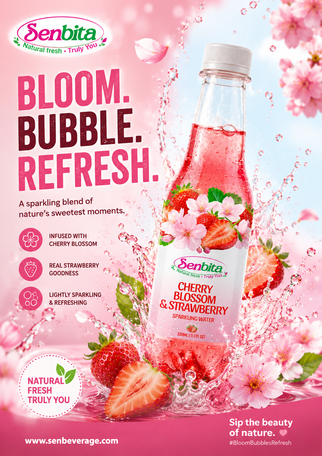 Strawberry & Cherry Blossom Sparkling Water
