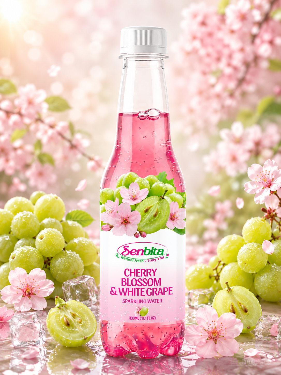 SENBITA White Grape & Cherry Blossom Sparkling Water 330ml Bottle