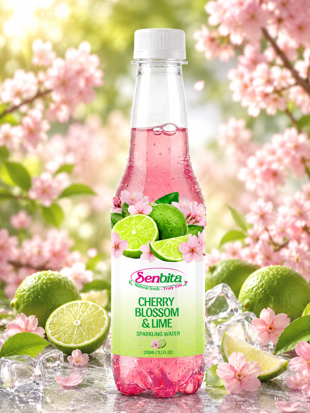 SENBITA Cherry Blossom & Lime Sparkling Water 330ml Bottle 1 Cherry Blossom & Lime Sparkling Water