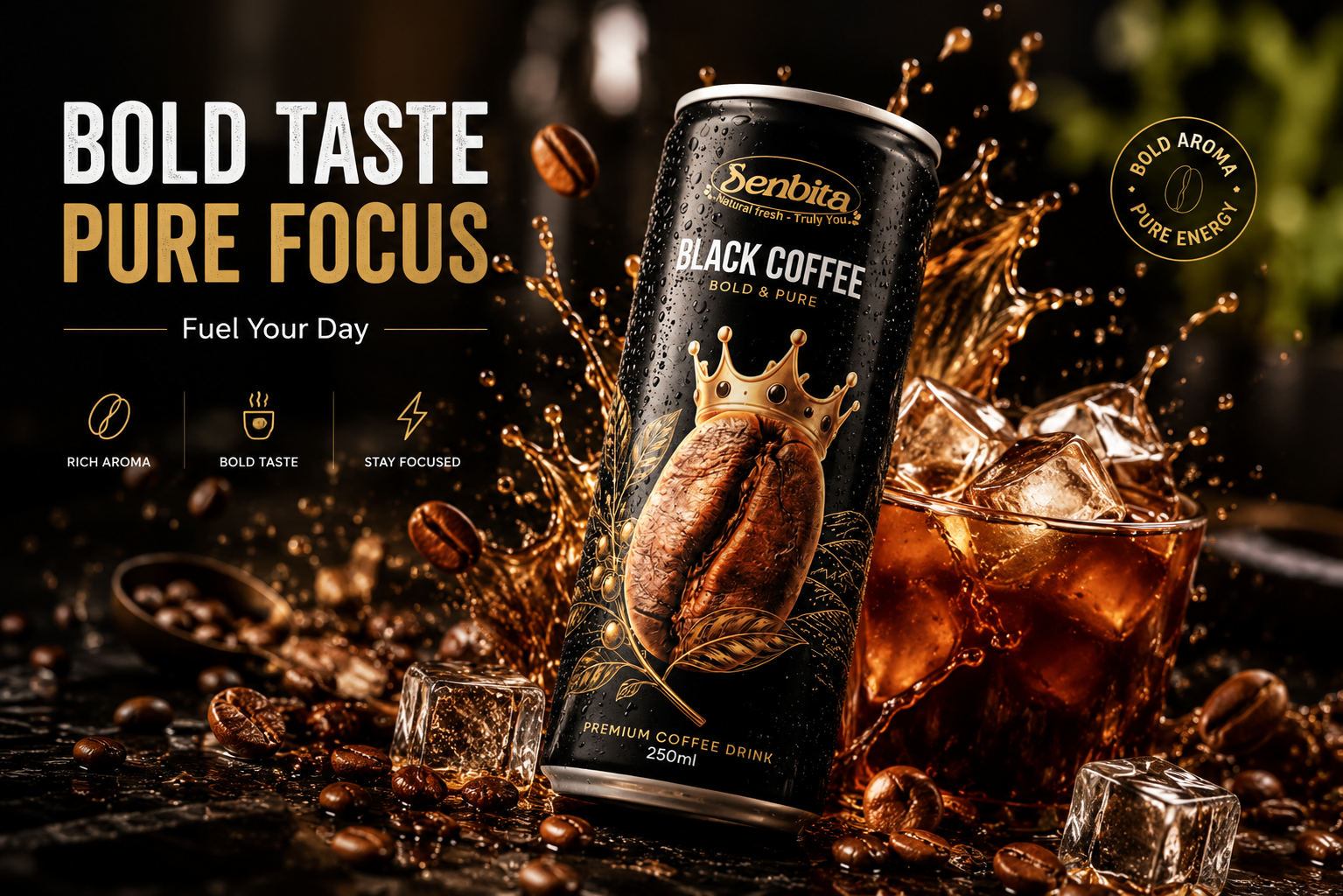 Black Coffee 250ml Can by Senbita 1 Black Coffee 250ml