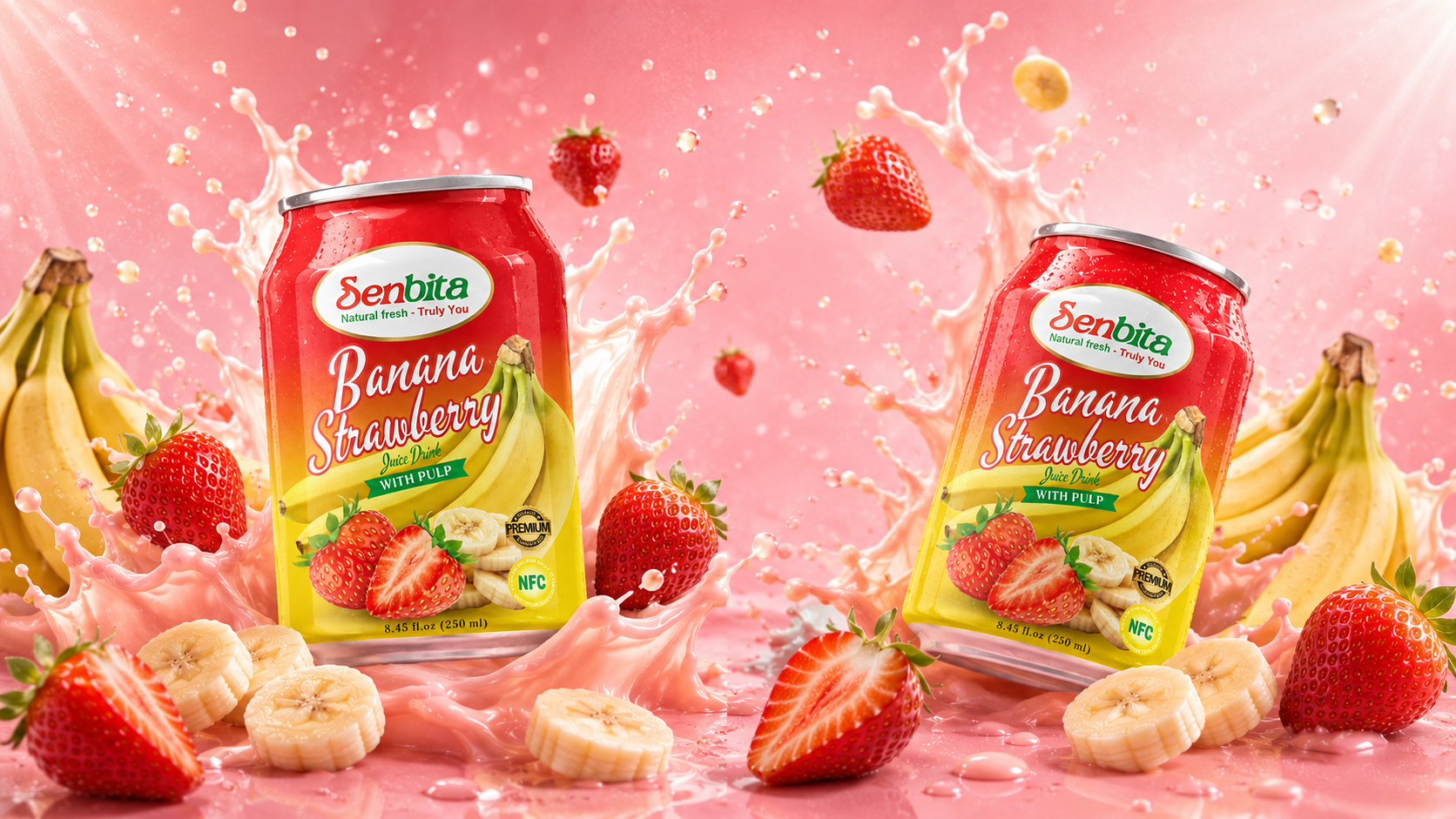 Banana & Strawberry Juice with Pulp – 250ml | SENBITA 1 Banana & Strawberry Juice with Pulp