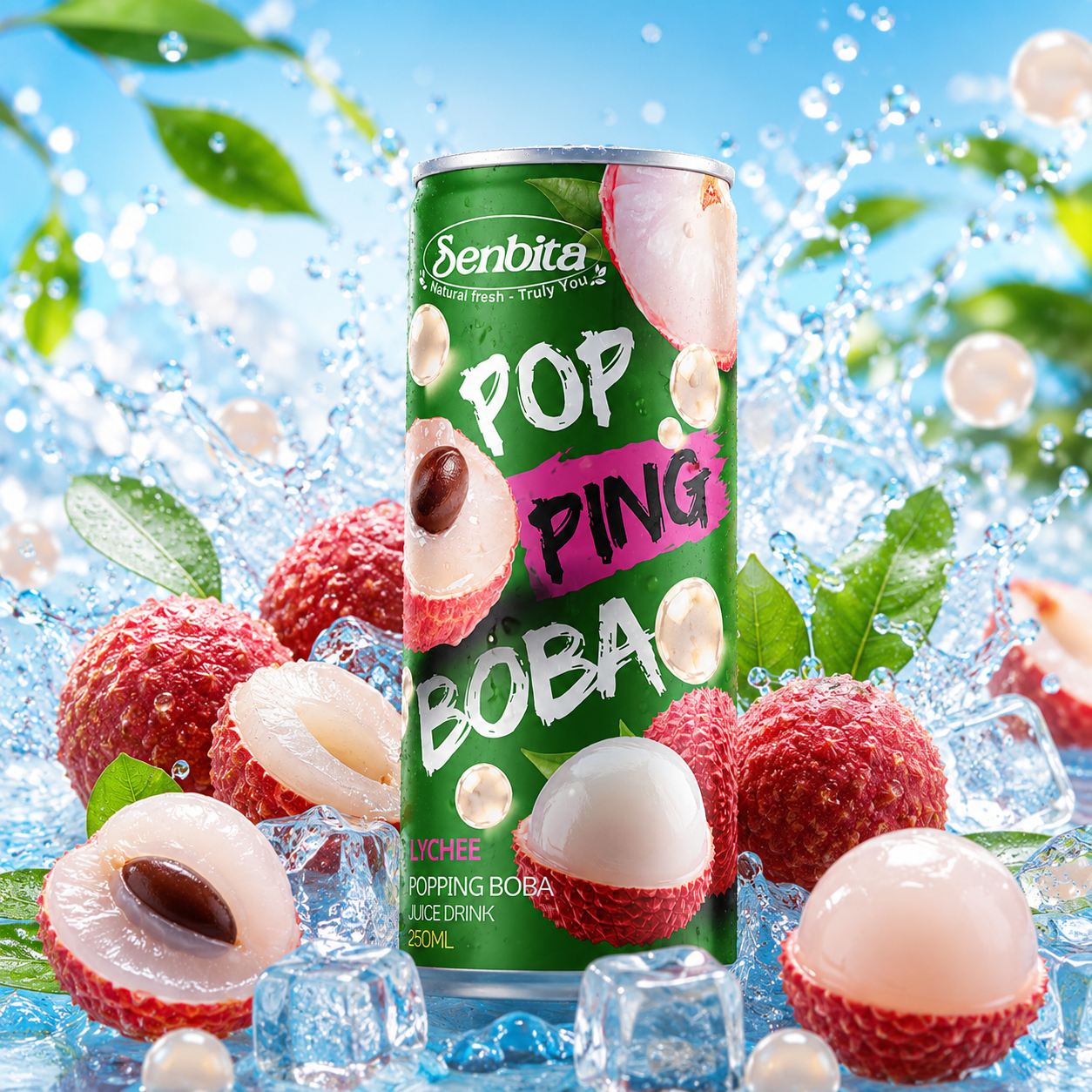 Lychee Popping Boba Juice 250ml