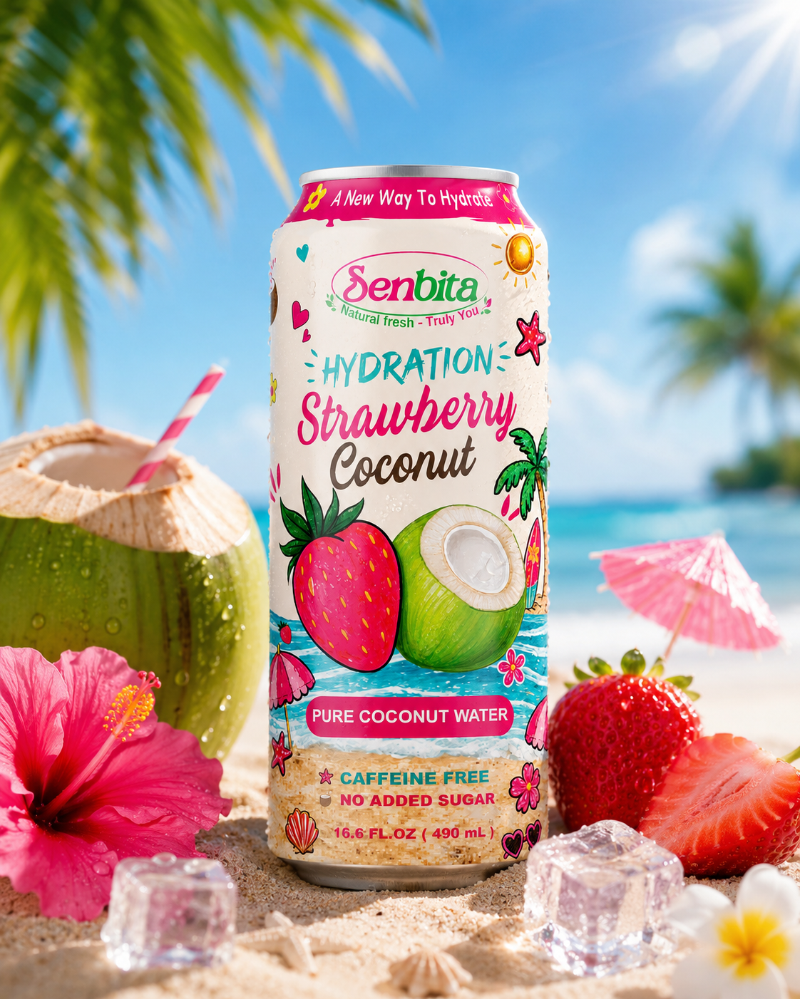 Strawberry Coconut Water 500ml by SENBITA 2 Strawberry Coconut Water